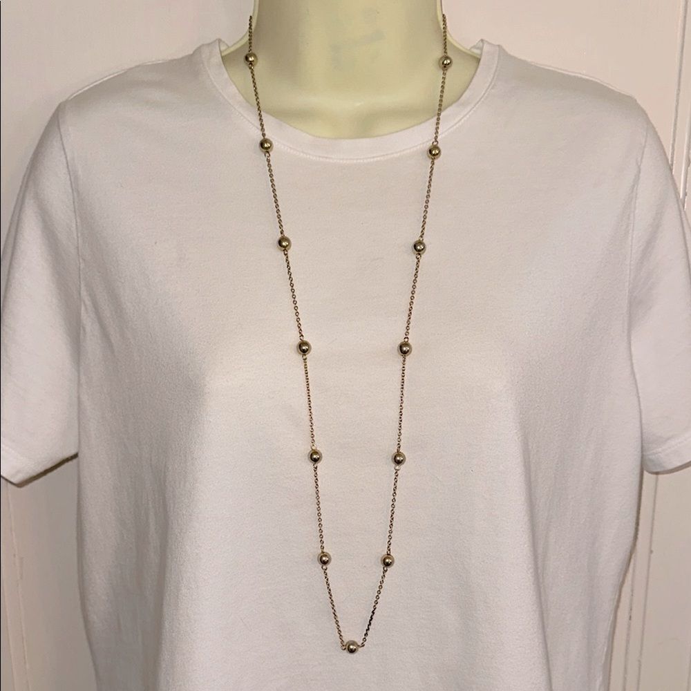 Chaps Gold Beaded Long Gold Tone Necklace